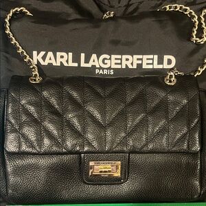 EUC Karl Lagerfeld Agyness shoulder bag in black with gold hardware